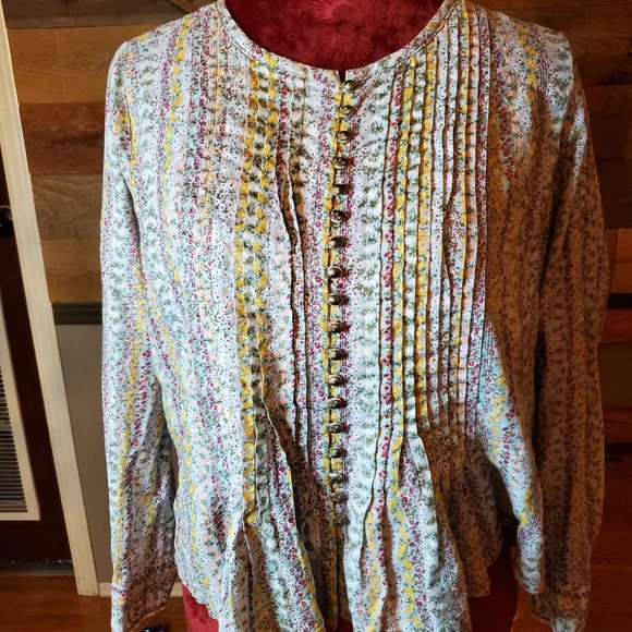 Anthropologie Maeve Gelise Pleated Floral Blouse S/P - Picture 3 of 9